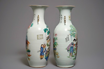 Twee Chinese famille rose vazen met tweezijdig decor, 19/20e eeuw